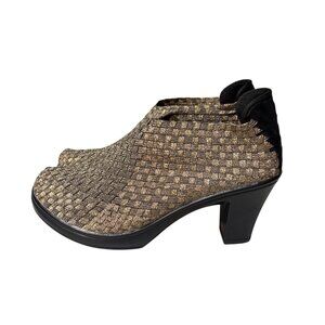 Bernie Mev Chesca Womens Woven Booties Size 8 Black & Bronze Heel